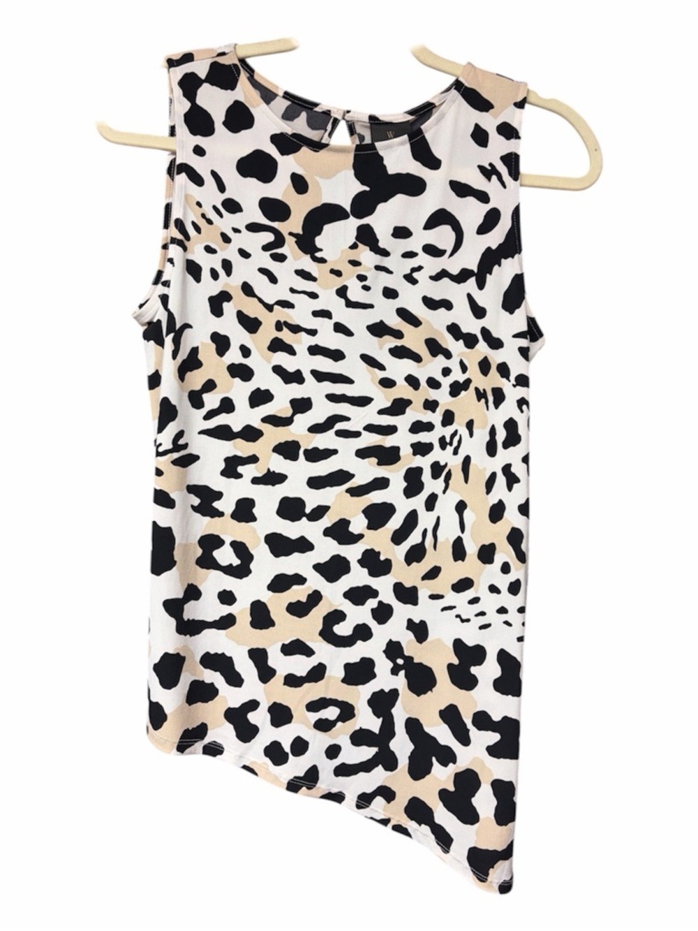WORTHINGTON Sleeveless Asymmetrical Leopard Print Top - Black & Tan on White
